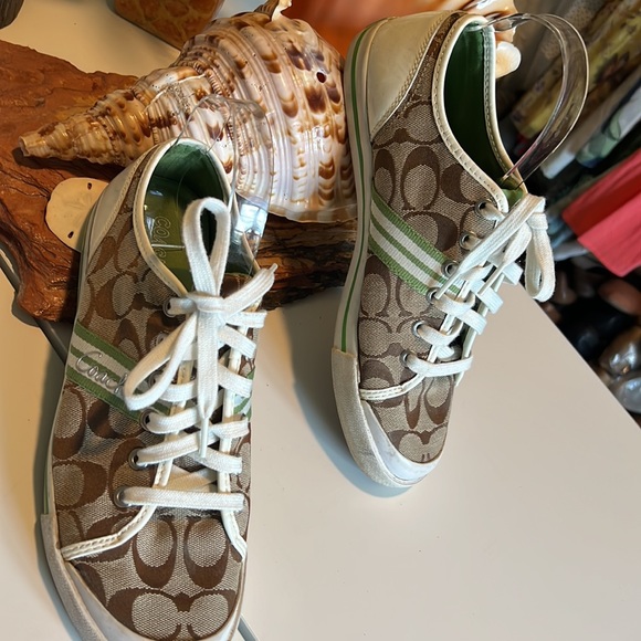 Coach Signature C Folley Brown Green Canvas Leather Women's Sneakers - 9 1/2B - Picture 11 of 15